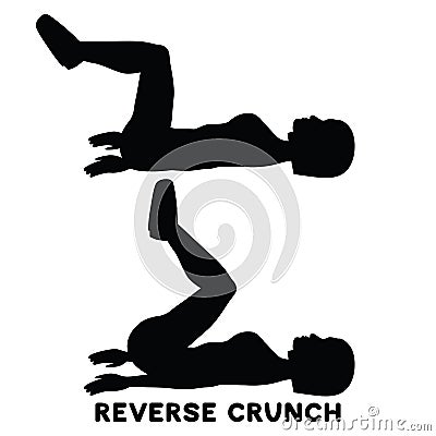 Reverse crunches. Sport exersice. Silhouettes of woman doing exercise. Workout, training Cartoon Illustration