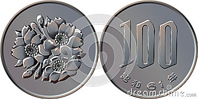 reverse Japanese one hundred Yen coin Vector Illustration