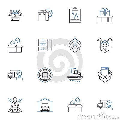 Reverse logistics line icons collection. Return, Restock, Refurbish, Recycle, Reclaim, Repurpose, Reuse vector and Vector Illustration