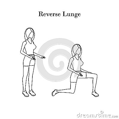 Reverse lunge exercise outline Vector Illustration