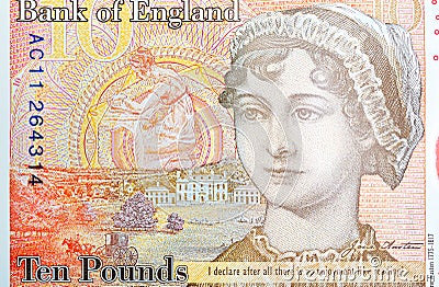 Potrait OF Jane Austin on Ten Pound Note Editorial Stock Photo