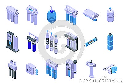 Reverse osmosis system icons set isometric vector. Aqua filter Stock Photo