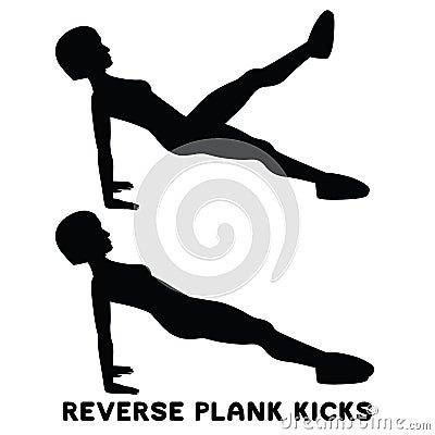 Reverse plank kicks. Reverse plank. Sport exersice. Silhouettes of woman doing exercise. Workout, training Cartoon Illustration