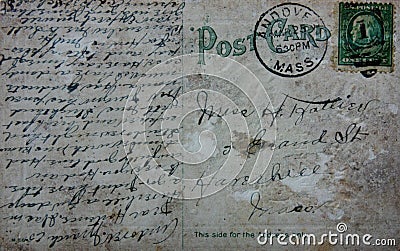 Reverse side of old post card, circa 1915. Editorial Stock Photo