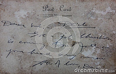 Reverse side of old post card, circa 1915. Editorial Stock Photo