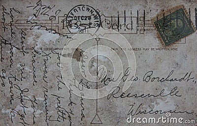 Reverse side of old post card, circa 1915. Editorial Stock Photo