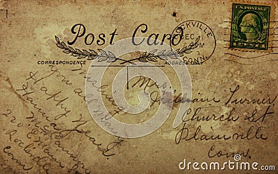 Reverse side of old post card, circa 1915. Editorial Stock Photo