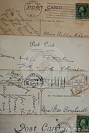 Reverse side of an old post cards, circa 1915 Editorial Stock Photo