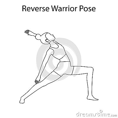 Reverse Warrior Pose Yoga Workout Outline. Healthy lifestyle vector illustration Vector Illustration