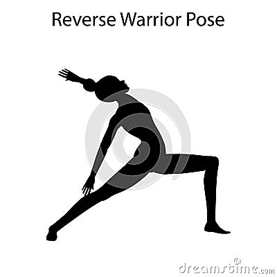 Reverse Warrior Pose Yoga Workout Silhouette. Healthy lifestyle vector illustration Vector Illustration