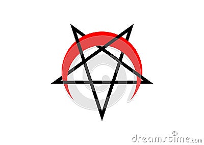 Reversed or Inverted Pentagram with upside down crescent red moon vector symbol isolated. Satanic Inverted Endless Pentagram icon Vector Illustration