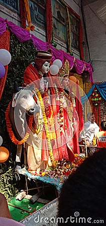 Is soil made statue of Lord Shiva and goddess Parvati at bhutnath Temple on the occasion of mahashivratri in Kolkata Editorial Stock Photo