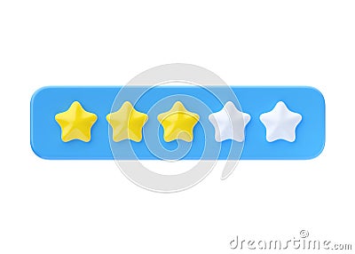 Review 3d render icon - 3 gold star customer satisfaction quality review, rate experience service cartoon illustration Cartoon Illustration