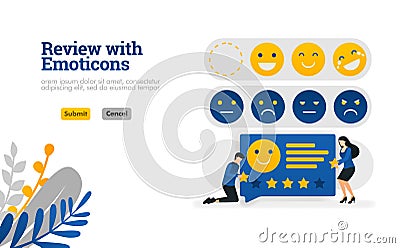 Review with emoticons. people who give ratings and suggestions with emoticons vector illustration concept can be use for, landing Vector Illustration