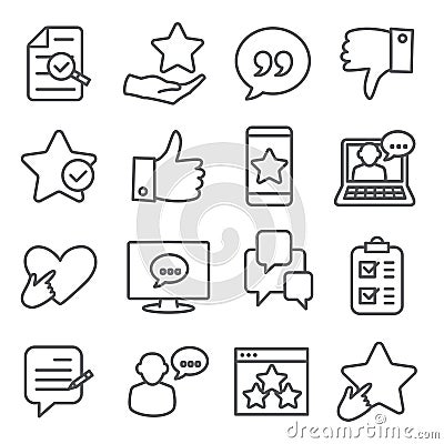 Review line icons set on white background Vector Illustration