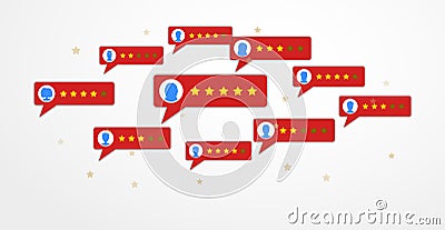 Review rating bubble speeches in flat style isolated on white background. Customer 5 stars reviews with good and bad rate. Vector Illustration