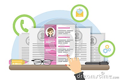 Review of resumes. Vector Illustration