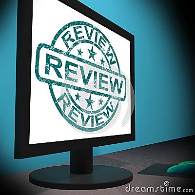 Review Screen Means Examine Reviewing Or Reassess Stock Photo