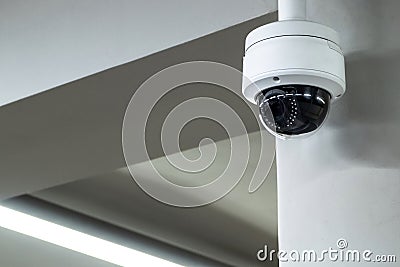 A review of surveillance cameras on white background. Security concept. Facial recognition. Program search for criminals Stock Photo