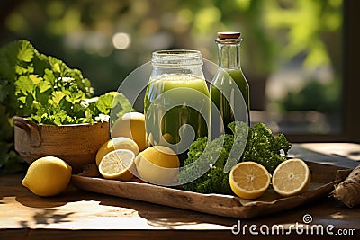 Revitalize with Green Smoothie Cucumber, Lime, Lemon, and Fresh Vegetables Stock Photo