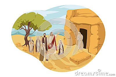Revival of Lazarus by Christ, Bible concept Vector Illustration