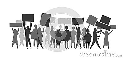 Revolution crowd silhouette. Protest flags propaganda demonstration audience football soccer fans Vector strike people Vector Illustration