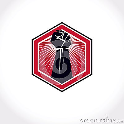 Revolution leader abstract sign, vector red clenched fist raised Vector Illustration