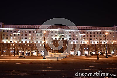 Revolution square at night in Chelyabinsk. Editorial Stock Photo