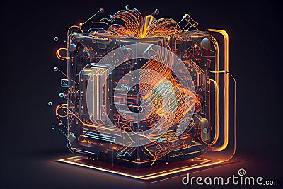 A revolutionary computer device that uses quantum mechanics principles to perform complex calculations at incredible Cartoon Illustration