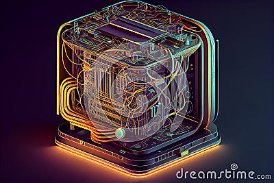 A revolutionary computer device that uses quantum mechanics principles to perform complex calculations at incredible Cartoon Illustration