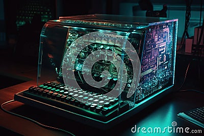 A revolutionary computer device that uses quantum mechanics principles to perform complex calculations at incredible speeds, Stock Photo