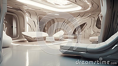 Future-Proof Interior: Award-Winning Beige and Light Gray Desig Stock Photo