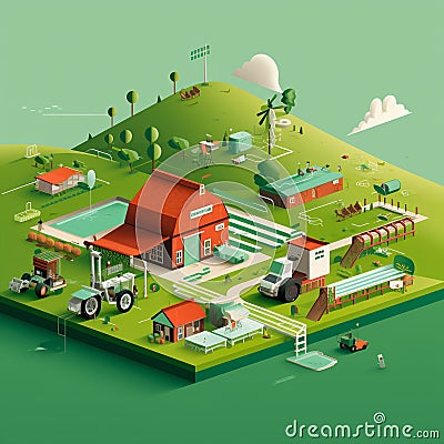 Revolutionary Farming Machine in Vibrant Green Farm Landscape Stock Photo