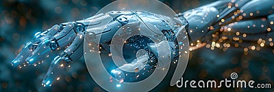 Revolutionary Robot Manipulating Complex Map of Interconnected Networks: A Symbol of Advanced Technoâ€¦ Stock Photo