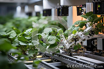 Revolutionizing agriculture robotic machines automate harvest assembly on modern farms Stock Photo