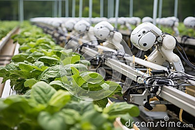 Revolutionizing agriculture robotic machines automating harvest assembly on modern farms Stock Photo