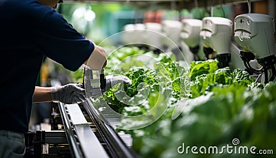 Revolutionizing agriculture robotic machines automating harvest assembly on modern farms Stock Photo