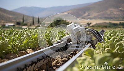 Revolutionizing agriculture robotic machines automating harvest assembly on modern farms Stock Photo
