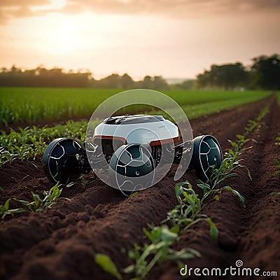 Revolutionizing Agriculture Robotics and Autonomous Vehicles. Generative AI Stock Photo
