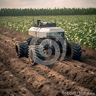 Revolutionizing Agriculture Robotics and Autonomous Vehicles. Generative AI Stock Photo