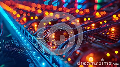 Revolutionizing Cloud Computing: Unleashing Unmatched Performance with Intricate Cable Setup. Stock Photo