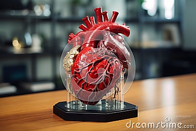 Revolutionizing Medicine: Studio Shot of 3D Printed Human Heart Medical Concept, Generative AI Cartoon Illustration