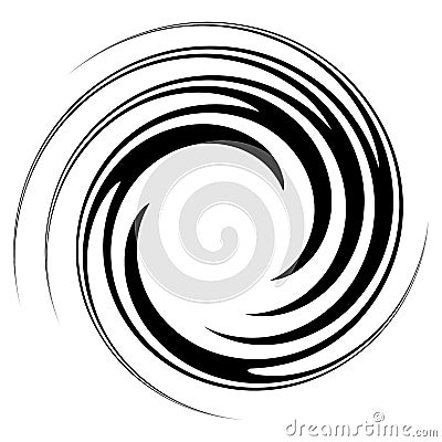 Revolved whirlpool, whirlwind design element. Radial shape with rotation, gyre effect. Curvy burst lines Vector Illustration