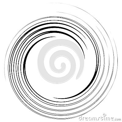 Revolved whirlpool, whirlwind design element. Radial shape with rotation, gyre effect. Curvy burst lines Vector Illustration