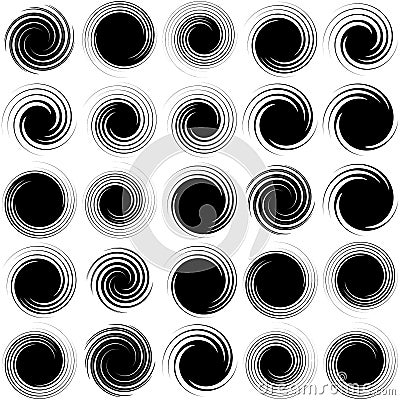 Revolved whirlpool, whirlwind design element. Radial shape with rotation, gyre effect. Curvy burst lines Vector Illustration