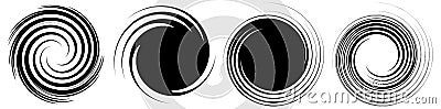 Revolved whirlpool, whirlwind design element. Radial shape with rotation, gyre effect. Curvy burst lines Vector Illustration