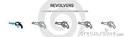 Revolvers icon in filled, thin line, outline and stroke style. Vector illustration of two colored and black revolvers vector icons Vector Illustration