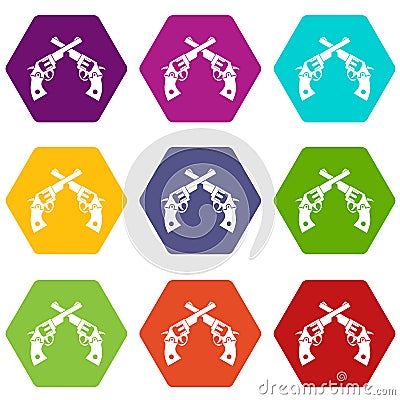 Revolvers icon set color hexahedron Vector Illustration