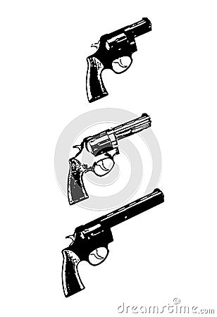 Revolvers vector guns, black on white background Vector Illustration