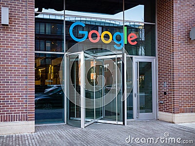 Revolving door entrance to Google Corporate Campus in Chicago. Editorial Stock Photo